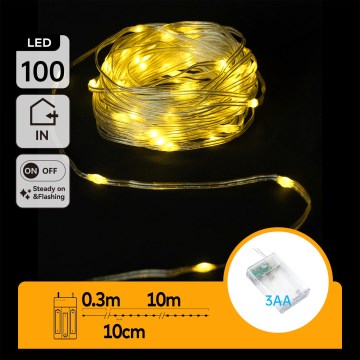 Aigostar - Guirnalda de luces LED navideña 100xLED/3xAA 10,3m blanco cálido