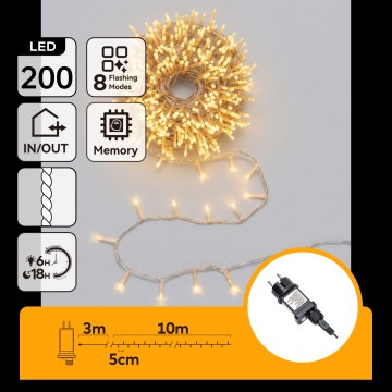 Aigostar - Guirnalda de luces LED para exterior 200 LEDs/8 funciones 13m IP44 blanco cálido