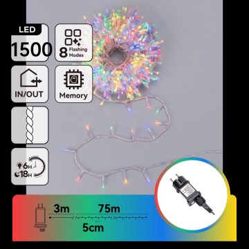 Aigostar - Guirnalda de luces navideñas LED para exterior 1500 LEDs/8 funciones 78 m IP44 multicolor