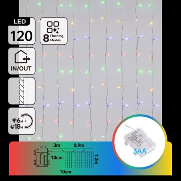 Aigostar - Guirnalda de Navidad LED para exterior 120 LED/8 funciones 3×AA 3,9×1,2 m IP44 multicolor