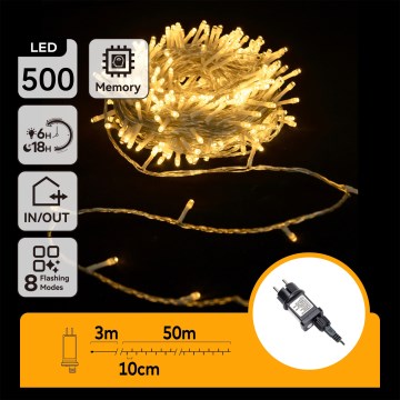 Aigostar - Guirnalda de Navidad LED para exterior, 500 LEDs / 8 funciones, 53 m, IP44, blanco cálido