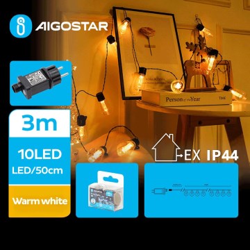 Aigostar - Guirnalda decorativa LED para exterior 10 LED / 3 m IP44 blanco cálido