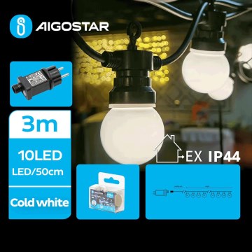 Aigostar - Guirnalda decorativa LED para exterior 10xLED/3m IP44 blanco frío