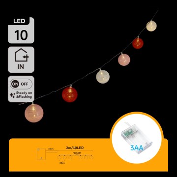 Aigostar - Guirnalda LED 10xLED/3xAA 2m blanco cálido