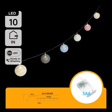 Aigostar - Guirnalda LED 10xLED/3xAA 2m blanco cálido