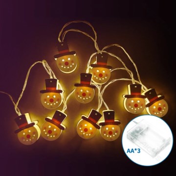 Aigostar - Guirnalda LED 20 luces, alimentada por 3×AA, 3 m, blanco cálido, diseño muñeco de nieve