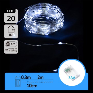 Aigostar - Guirnalda LED 20xLED/3xAA 2,3m blanco frío