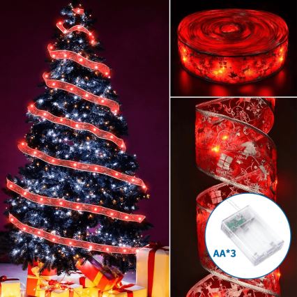 Aigostar - Guirnalda de luces LED, 20 LEDs, 3xAA, 2 m, blanco cálido/rojo