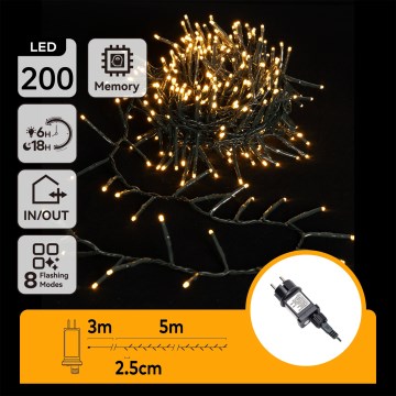 Aigostar - Guirnalda LED de exterior para Navidad 200xLED/8 funciones 8m IP44 blanco cálido