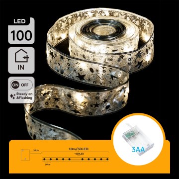 Aigostar - Guirnalda LED de Navidad 100xLED/3xAA 10 m, blanco cálido, plateada