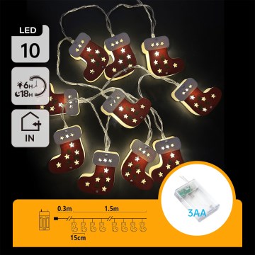 Aigostar - Guirnalda LED de Navidad 10xLED/3xAA 1,5m blanco cálido medias