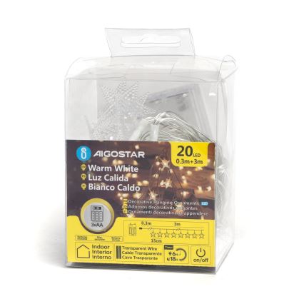 Aigostar - Guirnalda LED de Navidad 20xLED/3xAA, 3,3 m, estrellas