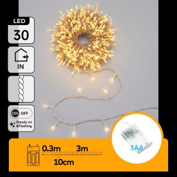 Aigostar - Guirnalda LED de Navidad 30xLED/3xAA 3,3m blanco cálido