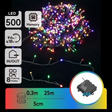 Aigostar - Guirnalda LED de Navidad para exterior 500 LEDs/8 funciones 4xAA 25,3 m IP44 multicolor