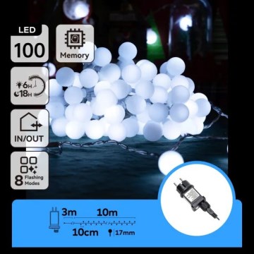 Aigostar - Guirnalda LED decorativa para exterior, 100 LEDs / 8 funciones, 10 m, IP44, blanco frío