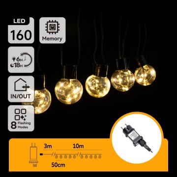 Aigostar - Guirnalda LED decorativa para exterior 160 LEDs 10m IP44 blanco cálido