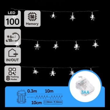Aigostar - Guirnalda LED exterior 100xLED/8 funciones 3xAA 10 m IP44 blanco frío