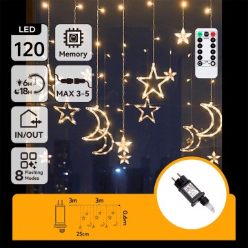 Aigostar - Guirnalda LED exterior 120 LEDs/6W/230V/8 funciones 3x0,6 m IP44 blanco cálido + mando a distancia