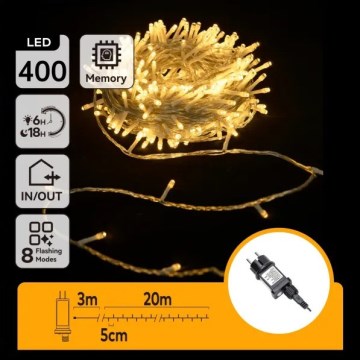 Aigostar - Guirnalda LED exterior 400 LEDs / 8 modos, 20 m, IP44, blanco cálido