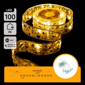 Aigostar - Guirnalda LED navideña 100xLED/3xAA, 10 m, blanco cálido, dorada