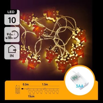 Aigostar - Guirnalda LED navideña 10xLED/3xAA 1,5m blanco cálido reno