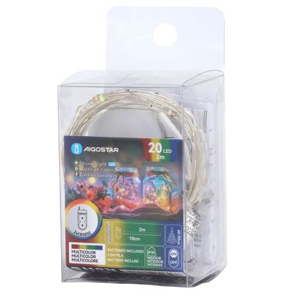 Aigostar - Guirnalda LED navideña 20xLED/2xCR2032 2m multicolor