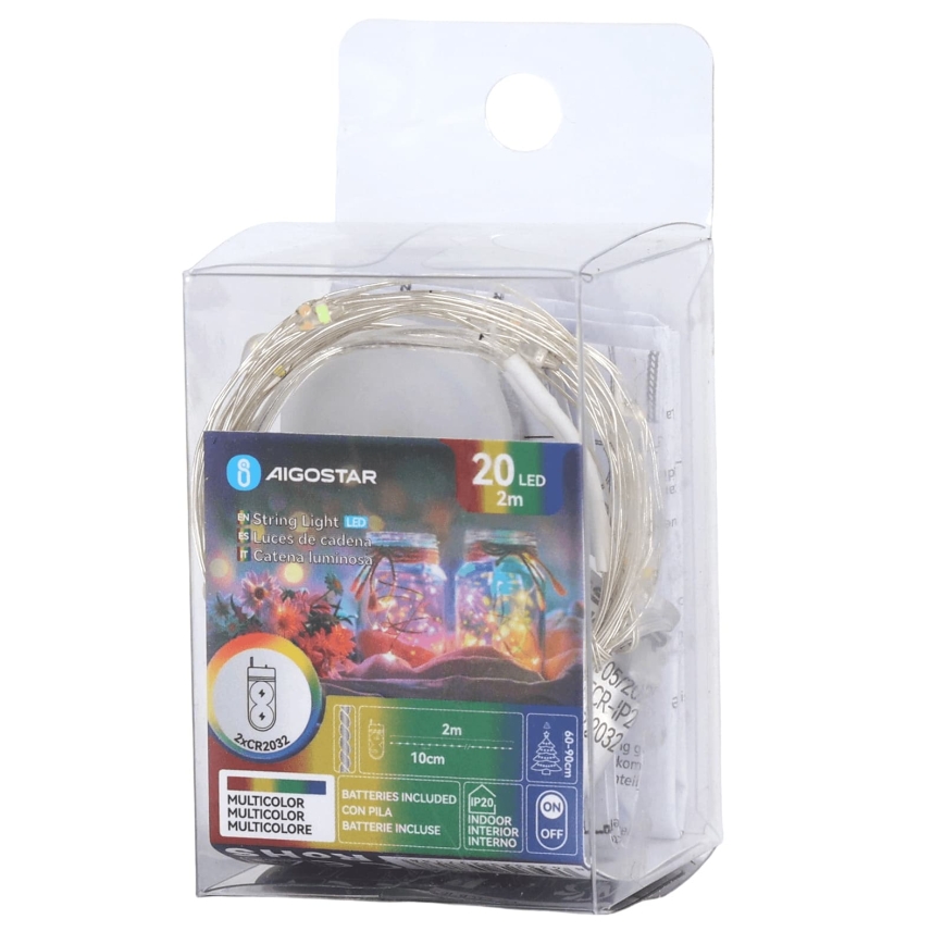 Aigostar - Guirnalda LED navideña 20xLED/2xCR2032 2m multicolor
