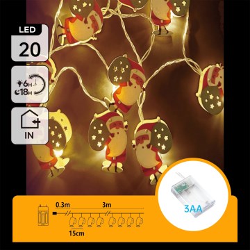 Aigostar - Guirnalda LED navideña 20xLED/3xAA 3m blanco cálido Santa Claus