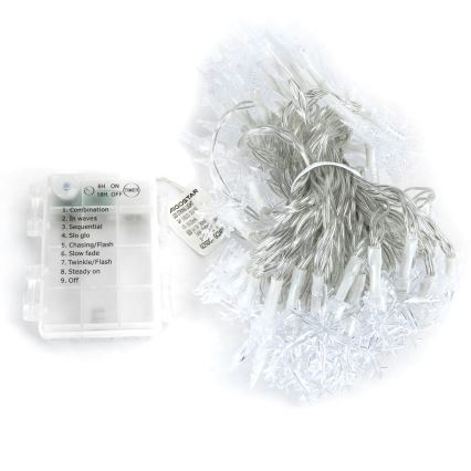Aigostar - Guirnalda LED para exterior, 100 LED / 8 funciones, 3xAA, 10 m, IP44, blanco cálido, con motivos de estrellas