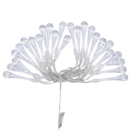 Aigostar - Cadena de luces LED para exterior 25xLED/8 funciones 3xAA 2,5 m IP44 blanco cálido gotas