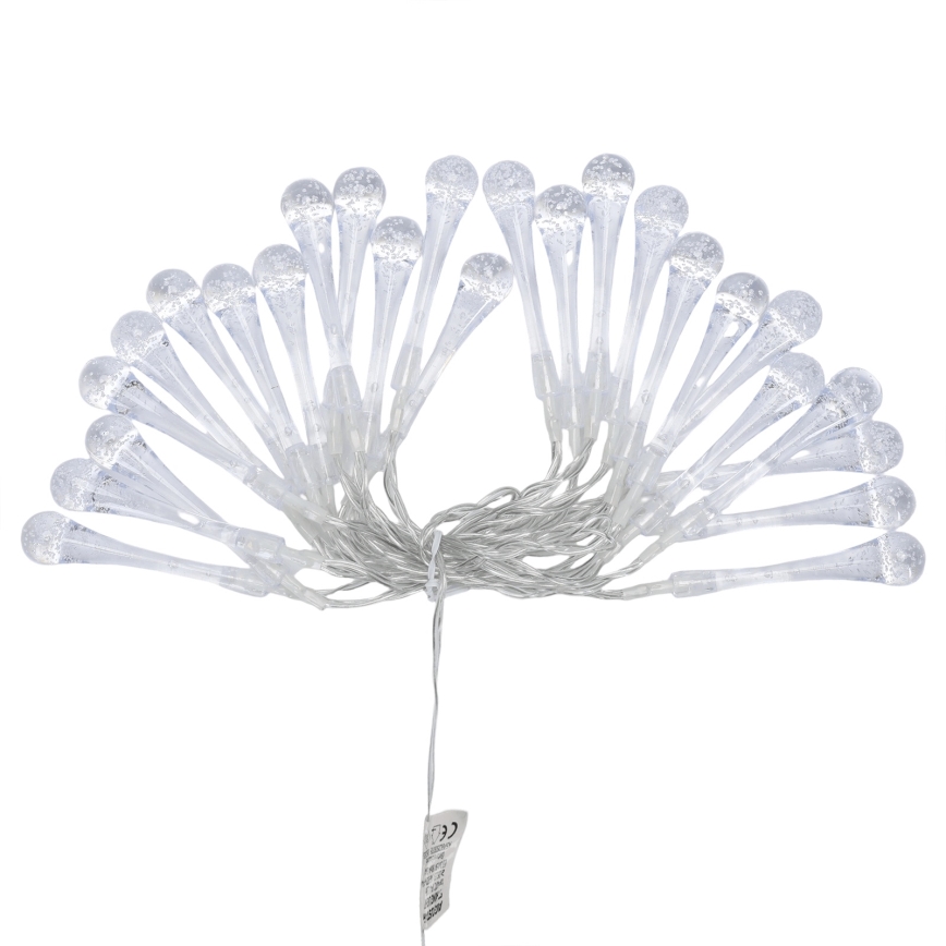 Aigostar - Cadena de luces LED para exterior 25xLED/8 funciones 3xAA 2,5 m IP44 blanco cálido gotas