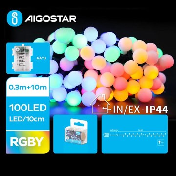 Aigostar - Guirnalda LED para exterior 100 LEDs / 3x AA / 8 funciones / 10,3 m / IP44 / multicolor