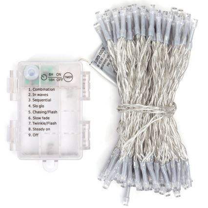 Aigostar - Guirnalda LED para exterior 100xLED/8 funciones/3xAA 10,3 m IP44 blanco frío