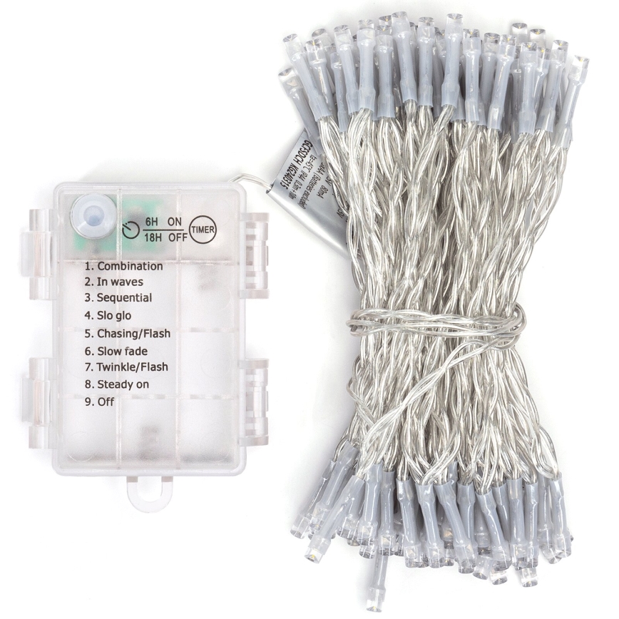Aigostar - Guirnalda LED para exterior 100xLED/8 funciones/3xAA 10,3 m IP44 blanco frío