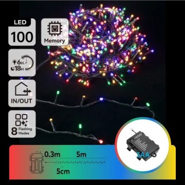 Aigostar - Guirnalda LED para exterior 100xLED/8 funciones 3xAA 5,3 m IP44 multicolor
