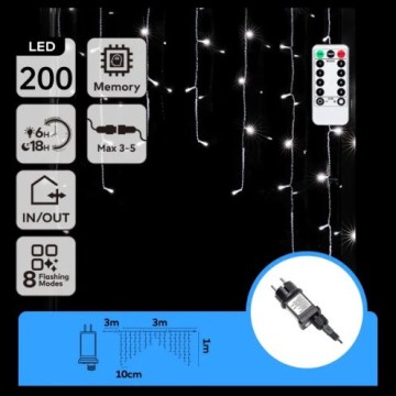 Aigostar - guirnalda LED para exterior 200xLED/6W/230V/8 funciones 3x1m IP44 blanco frío + mando a distancia