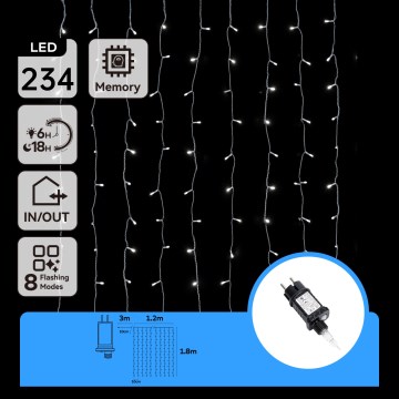 Aigostar - Guirnalda LED para exterior 234 LEDs/8 funciones 1,2x1,8 m IP44 blanco frío