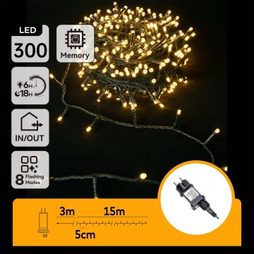 Aigostar - Guirnalda LED para exterior 300 LEDs/8 funciones 18 m IP44 blanco cálido