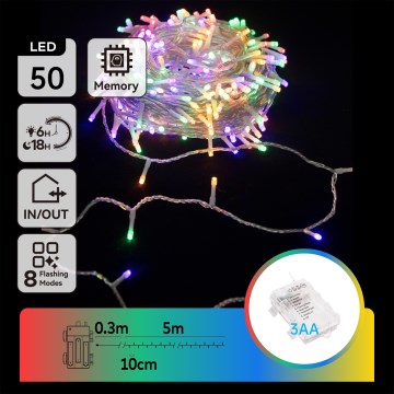 Aigostar - Guirnalda LED para exterior, 50 LEDs / 8 funciones, 3xAA, 5,3 m, IP44, multicolor