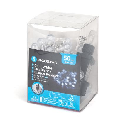 Aigostar - Guirnalda LED para exterior 50 LEDs / 8 funciones, 8 m, IP44, blanco frío