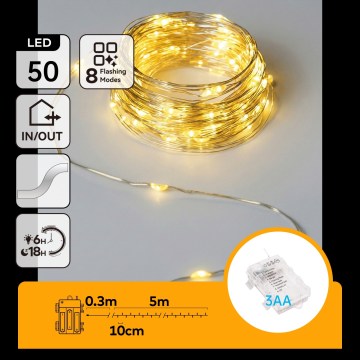 Aigostar - Guirnalda LED para exterior 50xLED/3xAA 5,3 m blanco cálido