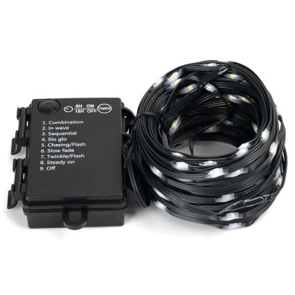 Aigostar - Guirnalda LED para exterior 50xLED/8 funciones 3xAA 5,3 m IP44 blanco cálido