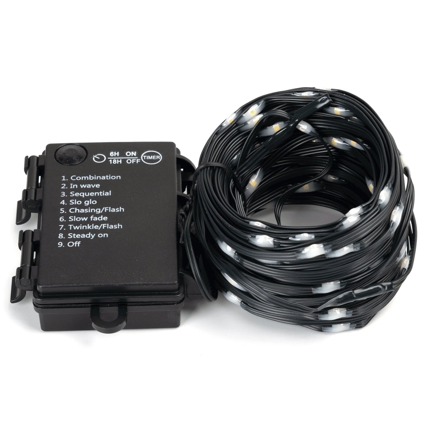 Aigostar - Guirnalda LED para exterior 50xLED/8 funciones 3xAA 5,3 m IP44 blanco cálido