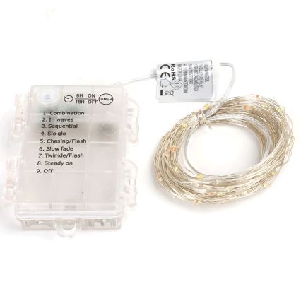 Aigostar - Guirnalda LED para exteriores 50xLED/8 funciones 3xAA 5,3m IP44 multicolor