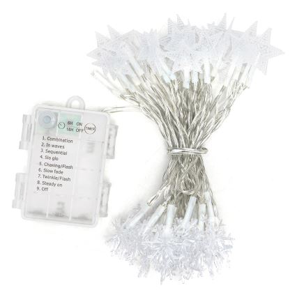 Aigostar - Guirnalda LED para exteriores 50xLED/8 funciones 3xAA 5 m IP44 blanco frío