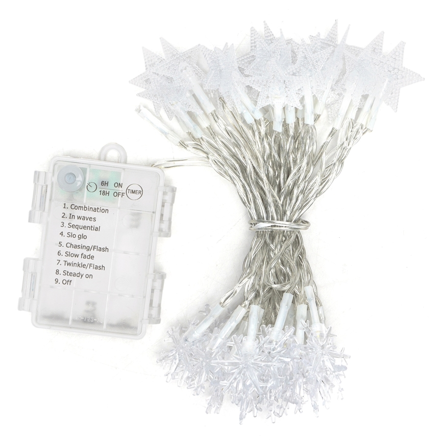 Aigostar - Guirnalda LED para exteriores 50xLED/8 funciones 3xAA 5 m IP44 blanco frío