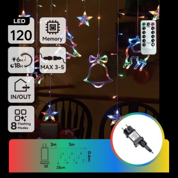 Aigostar - Guirnalda LED RGBY para exterior, 120 LEDs, 8 funciones, 3 x 0,6 m, IP44, multicolor + mando a distancia