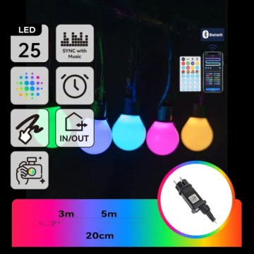 Aigostar - Guirnalda MESH inteligente para exterior LED RGBICW 25 LEDs, 5 m, IP44 + mando a distancia