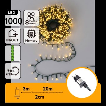 Aigostar - Guirnalda navideña LED para exterior 1000 LEDs/8 funciones 23m IP44 blanco cálido