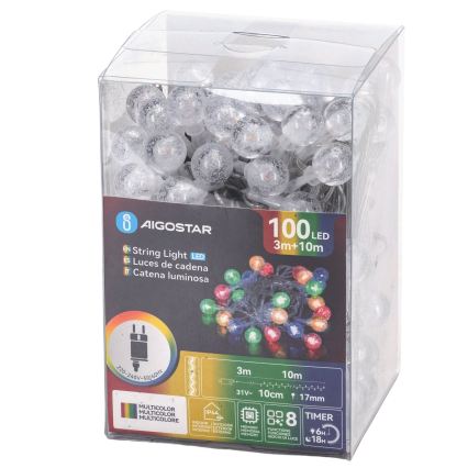Aigostar - Guirnalda navideña LED para exterior 100xLED/8 funciones 13m IP44 multicolor
